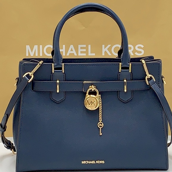 MICHAEL KORS HAMILTON MEDIUM SATCHEL SHOULDER CROSSBODY BAG NAVY COLOR NWT - Picture 1 of 16